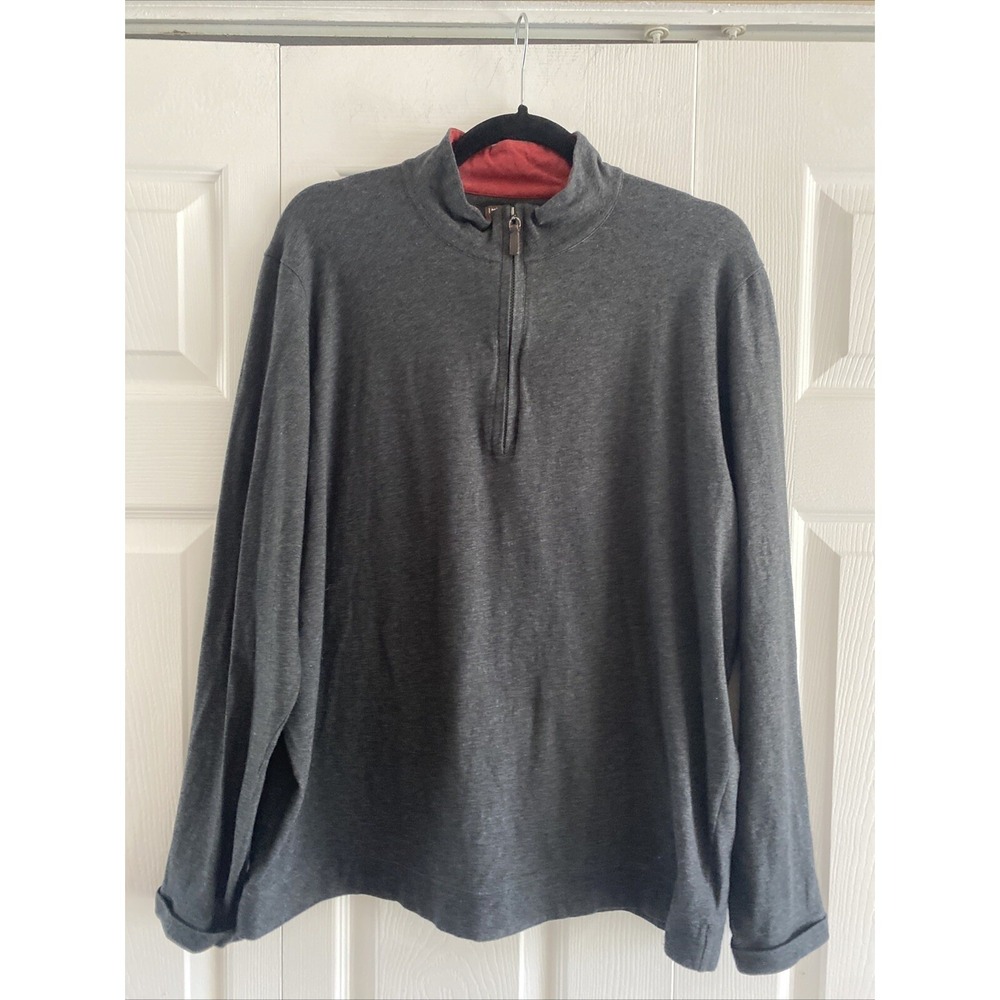 J.McLaughlin Quarter Zip Pullover Mens Size XL Gray Red Trim Casual Cotton Blend